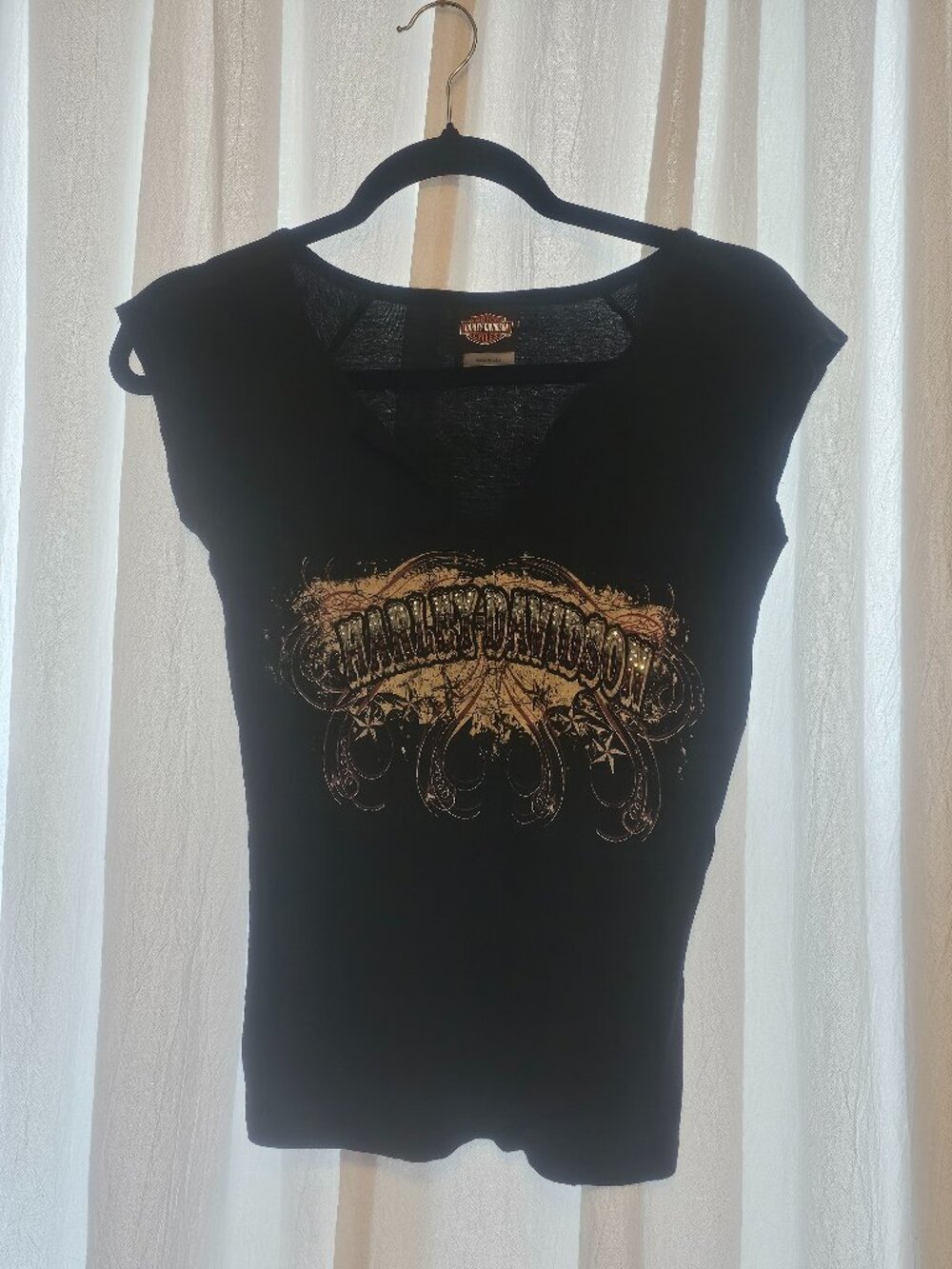 Harley Davidson Women’s M Black Rhinestone Graphic Cutout Tee Bloomsburg PA